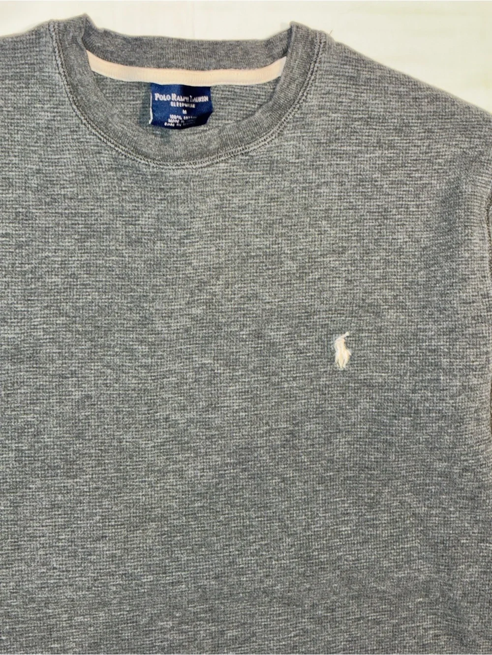 Classic Polo Ralph Lauren long-sleeve waffle knit thermal shirt in heather grey.